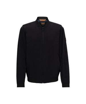 Mens BOSS Othmare Water-Repellent Jacket in Cotton-Effect Crinkle Fabric in blackA regular-fit bomber jacket by BOSS Menswear  crafted in water-repellent cotton-effect crinkle fabric with a logo trim at the sleeve.- Regular fit- Standard length- Cross stitch welt pockets- Inner welt pocket- Logo twill badge- Fit back length: 68cm- Main material: 58% Polyamide  42% Polyester.  Lining: 100% Polyamide.  Back lining: 100% Polyester.  Insert: 100% Polyamide.  Machine washable.- Ref: 50513937-001