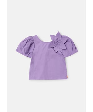 For budding fashionistas. this   corsage top is a MUST! Crafted from soft cotton. it features dramatic puff sleeves and a stunning oversized corsage at the shoulder. Pair it with the matching skirt for co-ord perfection.