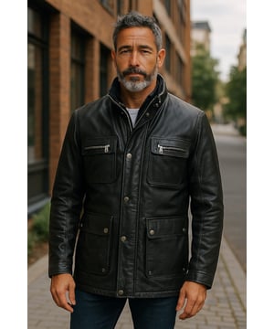 Deze militaire herenjas is gemaakt van hoogwaardig lamsleer en heeft een klassieke regular fit. Met een katoenen voering, rits- en knoopsluiting, vier buitenzakken en twee binnencompartimenten combineert hij robuuste duurzaamheid met een tijdloze, door het leger geïnspireerde stijl. Belangrijkste kenmerken: Gemaakt van echt lamsleer. Klassiek militair jasje. Regular fit voor comfort en stijl. Katoenen voering voor ademend vermogen. Veilige rits- en knoopsluiting. Vier functionele klepzakken aan de buitenkant. Twee binnenzakken voor essentiële spullen. Gestructureerde schouders voor een stijlvolle look. Duurzaam en veelzijdig, zowel casual als formeel te dragen.