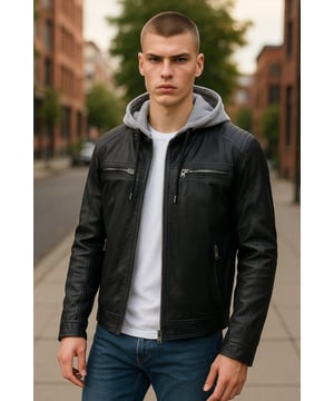 Dit heren bikerjack met capuchon is gemaakt van hoogwaardig lamsleer en heeft een slim fit model. Met een ademende mesh voering, vier buitenzakken en twee binnencompartimenten combineert het een stoere bikerstijl met dagelijks comfort en praktische opbergmogelijkheden. Belangrijkste kenmerken: Gemaakt van echt lamsleer Stijlvol slim fit bikerdesign Aangehechte capuchon voor een moderne streetwear-look Ademende mesh voering voor comfort Vier functionele buitenzakken Twee veilige binnenzakken Ritssluiting aan de voorkant voor een strakke afwerking Duurzaam en veelzijdig voor casual of chic Perfecte mix van bikerstijl en urban functionaliteit