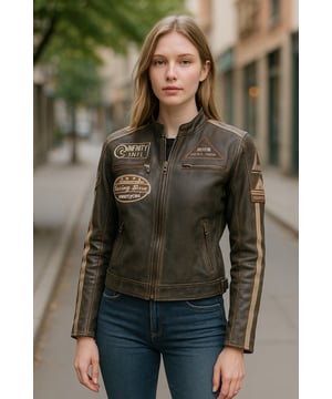 Sumérgete en la adrenalina con nuestra exquisita chaqueta motera para mujer, confeccionada en napa de primera calidad, diseñada para las aficionadas a las carreras que buscan estilo y funcionalidad. Esta icónica prenda fusiona la estética clásica de las motos con toques contemporáneos, garantizando un look atemporal y vanguardista. Napa de primera calidad: Confeccionada 100 % con napa ultrasuave, que irradia lujo y durabilidad. Bolsillos exteriores: Cuatro bolsillos exteriores para un almacenamiento práctico y una mayor funcionalidad. Rayas de competición en contraste: Dos rayas de competición en contraste en las mangas para un aspecto deportivo. Insignias de competición distintivas: Insignias de competición vintage bordadas en la parte delantera y las mangas, que acentúan su estilo inspirado en las carreras. Raíces moteras tradicionales: El clásico cuello corto con solapa y dos bolsillos con cremallera en el pecho mantienen el look motero tradicional. Esta chaqueta fusiona elementos moteros atemporales con toques modernos como rayas e insignias de competición, realzando su carácter icónico. Completa con una cremallera YKK completa y bolsillos laterales en la cintura, garantiza practicidad sin renunciar al estilo para las apasionadas de las carreras.