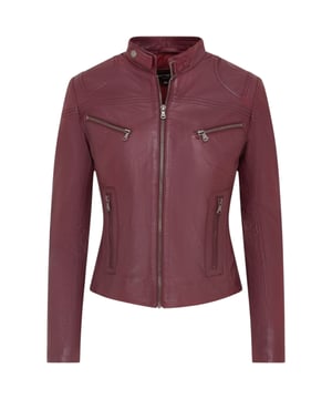 Elegance meets simplicity in this timeless biker jacket. With a focus on classic design and subtle accents, it effortlessly enhances your style. Here's what sets this jacket apart:   Effortless Chic: This jacket's simplicity is its strength, offering classic biker jacket style without unnecessary complexity.  Pleated Upper Yoke: The pleated design on the upper yoke adds a touch of sophistication and visual interest while maintaining the jacket's overall elegance.  Ample Storage: Four tabbed zip pockets on the front provide convenient and easily accessible storage - two at the waist and two at the breast.  Stud-Fastened Stand Collar: The stud-fastened stand collar adds a refined touch to the jacket's design.  Versatile Color Options: Available in a wide range of colors, you can choose the one that suits your unique style.  Crafted from 100% premium ultra-soft nappa leather and featuring a slim fit with a shorter length, this jacket offers both luxury and comfort. The tabbed YKK zip closure ensures durability, making this jacket a stylish and practical addition to your wardrobe.