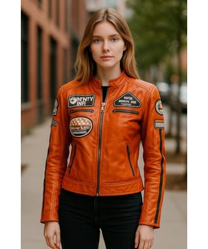 Sumérgete en la adrenalina con nuestra exquisita chaqueta motera para mujer, confeccionada en napa de primera calidad, diseñada para las aficionadas a las carreras que buscan estilo y funcionalidad. Esta icónica prenda fusiona la estética clásica de las motos con toques contemporáneos, garantizando un look atemporal y vanguardista. Napa de primera calidad: Confeccionada 100 % con napa ultrasuave, que irradia lujo y durabilidad. Bolsillos exteriores: Cuatro bolsillos exteriores para un almacenamiento práctico y una mayor funcionalidad. Rayas de competición en contraste: Dos rayas de competición en contraste en las mangas para un aspecto deportivo. Insignias de competición distintivas: Insignias de competición vintage bordadas en la parte delantera y las mangas, que acentúan su estilo inspirado en las carreras. Raíces moteras tradicionales: El clásico cuello corto con solapa y dos bolsillos con cremallera en el pecho mantienen el look motero tradicional. Esta chaqueta fusiona elementos moteros atemporales con toques modernos como rayas e insignias de competición, realzando su carácter icónico. Completa con una cremallera YKK completa y bolsillos laterales en la cintura, garantiza practicidad sin renunciar al estilo para las apasionadas de las carreras.