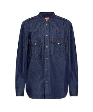 100% Cotton. Fabric: Denim. Design: Plain. Pockets: 2 Chest Pockets, Flap Closure, Buttoned. Fastening: Button-Down. Cuff: Buttoned. Sleeve-Type: Long-Sleeved. Neckline: Turn Down Collar. Fit: Regular. M: 40 in. L: 42 in.