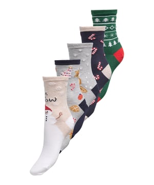 Zoek je een cadeau dat onmiddellijk voor goede sfeer zorgt? Deze damensokken brengen met hun kerstmotieven feestelijke stemming in elke dag. In het praktische 5-pack heb je voor elke adventweek het juiste paar. De cadeaus verpakking zorgt al bij het uitpakken voor vreugde. Of het nu een sneeuwman, pinguïn of kerstboom is - hier zit Kerstmis in elk detail. Het zachte materiaal zorgt voor een prettig, knus draaggevoel. Perfect voor gezellige avonden of als grappige accessoire op kantoor. Ze houden je voeten warm en je outfit vrolijk. Een klein geschenk met grote impact. En bovendien: je hebt altijd warme tenen, ongeacht hoe koud het buiten is.