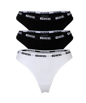 Drei einfarbige Strings für Damen von der Marke DIESEL. Weiche Stretch-Baumwolle, DIESEL-Logo im Stretchbund, perfekte Passform für optimalen Tragekomfort.