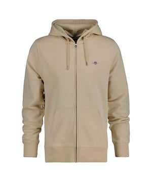 Kapuzen-Sweatjacke für Herren von der Marke GANT. Weiche Jersey-Qualität, durchgehender Reißverschluss, geteilte Kängurutasche, Logo Stickerei.