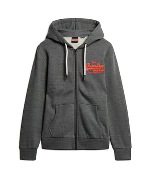 Einfarbige Sweatjacke für Herren von der Marke Superdry. Mit Logo Print auf der Vorderseite und kleinen markentypischen Logo Details. Perfekt für den Alltag.