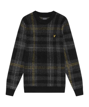Bürstengefärbter Tartan Rundhalsausschnitt Pullover in Tiefschwarz. Entwickelt für Komfort und Vielseitigkeit, zeichnet sich dieser Herrenstil durch eine raffinierte Silhouette und durchdachte Details aus. Hergestellt aus einem Materialmix für den täglichen Gebrauch und einfaches Layering.