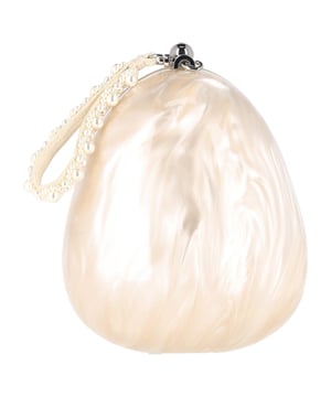 VINTAGE, RRP AS NEW
Whimsical and sculptural, the Simone Rocha Large Egg Handbag is crafted in glossy ivory acrylic and adorned with delicate pearl embellishments for a dreamy, couture-inspired finish. Its unique egg shape and intricate detailing make it a true statement piece that blends art and fashion. **Styling tip:** Carry it with a romantic tulle dress or a sleek satin slip to amplify its ethereal charm and feminine elegance.

 Simone Rocha Large Egg Pearl-Embellished Handbag in Ivory Acrylic 

Condition: Excellent
Signs of wear: No retail tag, No visible sign of wear., 
Packaging: Box, Dust bag
Color: Ivory
Material: Acrylic | resin
Size: One Size | One Size
Measurements: Width: 140; Height: 220; Length: 190
SKU: NAPPUGBBA546003W