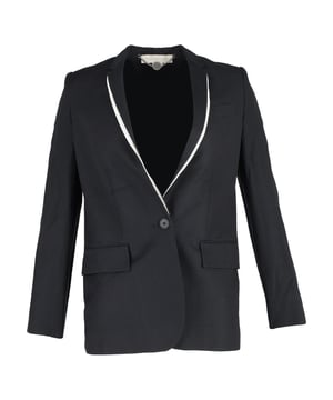 VINTAGE, RRP AS NEW
Embrace modern tailoring with the Stella McCartney Contrast Trim Blazer. The black blazer with white contrast trim detail on the collar adds a touch of sophistication and flair to your look. With its sleek notched collar, single button fastening, and practical flap pockets, this blazer is the perfect blend of style and versatility.  Stella McCartney Contrast Trim Blazer in Black Wool Color: Black Material: Wool/hair Condition: Excellent Signs of wear: No retail tag but Brand tag on., No visible sign of wear.,  Size: EU38 Measurements: Length: 700 SKU: 368336