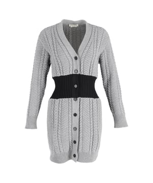 VINTAGE, RRP AS NEW
The Alexander McQueen Longline Cable-Knit Cardigan in Grey Wool is a beautifully crafted piece that exudes excellence and sophistication. Made in Italy, this cardigan is fashioned from wool blended with a luxurious hint of cashmere, creating a soft and plush texture. The cardigan's longline silhouette is perfect for creating a cozy and comfortable outfit that still looks chic and stylish. The addition of a corsetry-inspired waist panel adds a touch of elegance and detail that showcases Alexander McQueen's exquisite attention to detail. Overall, this cardigan is a timeless piece that is both practical and versatile, making it a must-have item in any fashion-conscious individual's wardrobe.

Alexander McQueen Longline Cable-Knit Cardigan in Grey Wool
Condition: Excellent
Signs of wear: No retail tag but Brand tag on., No visible sign of wear., 
Packaging: None
Color: Grey
Material: Wool/hair 
Size: S
Measurements: Length: 920; Chest: 380
SKU: NAPPUGBCL378132W