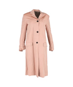 VINTAGE, RRP AS NEW
The Acne Studios Striped Single-Breasted Coat in peach linen is a statement piece that combines effortless sophistication with a relaxed, modern twist. Featuring a soft peach hue and subtle striped pattern, this coat offers a fresh take on classic tailoring. The single-breasted design and lightweight linen fabric make it perfect for transitional seasons, providing both style and comfort. Its sleek silhouette and minimal detailing ensure it can easily be dressed up or down for any occasion.

Styling Tip: Pair this coat with white wide-leg trousers and a tucked-in blouse for a chic, polished look. For a more casual vibe, throw it over a simple t-shirt and denim jeans, adding sneakers for a laid-back yet stylish ensemble. The muted peach color makes it versatile enough to mix and match with both neutrals and pastels, making it a perfect addition to your wardrobe.

Acne Studios Striped Single-Breasted Coat in Peach Linen

Condition: Excellent
Signs of wear: No visible signs of wear
Packaging: None
Color: Peach
Material: Linen
Size: EU | 34
Measurements: Length: 1120; Chest: 480
SKU: TONPUGBCL456801W