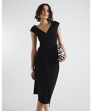 V-neck, Sleeveless, Lapels, Wrap style, Midi length