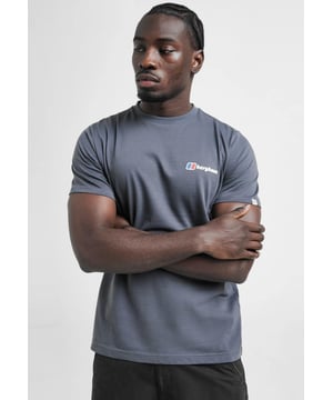 Mountain Fade Back Pinnacle Point Graphic T-Shirt from Berghaus. - - . In a DK Grey colourway, this standard-fit tee is made with soft, lightweight cotton for essential comfort. - - .  It features a ribbed crew neckline and short sleeves for a classic look and is finished with a bold mountain-style graphic stamped to the back and signature Berghaus branding throughout. - - .  Machine washable. - - . | Our model is 6'1" with a 36" chest and wears a size M.