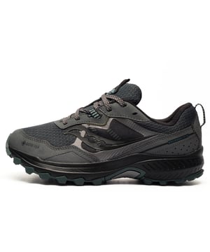 Whether youre tackling steep trails, winding forest paths, or simply heading outdoors to explore, the Saucony Excursion TR16 running shoes are built to deliver comfort, stability, and confidence with every step.
 The Versarun cushioning softens impact and provides steady support, ensuring a smooth, comfortable stride, while the carbon-rubber outsole with grippy lugs offers superior traction on varied terrain.
 A streamlined upper with a GORE-TEX membrane delivers waterproof protection to keep your feet dry in wet conditions, while the rugged design adds trail-ready durability for intense outdoor runs.
 
 - Synthetic / Textile mix upper 
 - Waterproof GORE-TEX construction
 - Secure lace closure
 - Versarun cushioned midsole 
 - Heel pull tab for easy on / off wear 
 - Comfort cushioned insole 
 - Durable rubber outsole 
 - Saucony branding throughout