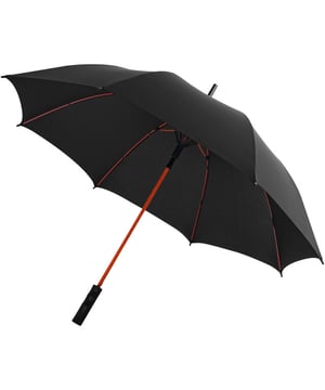 
Automatische opening 23 inch stormparaplu. Pongee luifel en bijpassende buidel, kleur pop glasvezelschacht en glasvezelribben. Bijpassende stiksels in kleur op de sluitingsband van de paraplu. Winddicht systeem. Exclusief ontwerp. Pongee polyester. Conformiteiten: Cadmium getest. Afmetingen bij benadering: 79 x 102 cm.