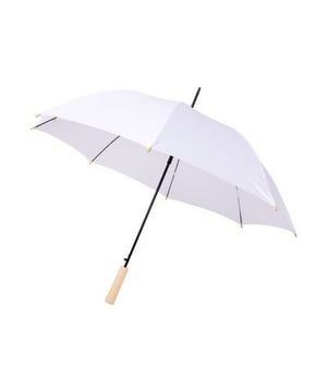 
Materiaal: Gerecycleerd PET pongee polyester. Automatisch openende paraplu met een stevige metalen schacht en een hoogwaardig frame met glasvezelribben die flexibiliteit bieden in winderige omstandigheden. Voorzien van een houten handvat en tips. Duurzaam product. Afmetingen bij opening: 85cm x 102cm.