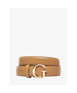 
Mooie Guess dames riem in de kleur camel. 
Riem van echt leer.
Metalen delen in lichtgoud.
Insteeksluiting met gesp met logo.

Heupmodel.
Breedte riem: 3 cm.
Verstelbare riem.
SAMENSTELLING HOOFDSTOF: 100% Echt leer.