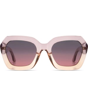 
Toffe zonnebril in licht transparante roze kleur. Frame maat 53 X 43.6mm. Nylon frame met donker blauw overlopende naar rode lens kleur. 100% UV400 protection. Cat. 3 krasvrij polycarbonate lens. Incl. opberg zakje en poets doekje.