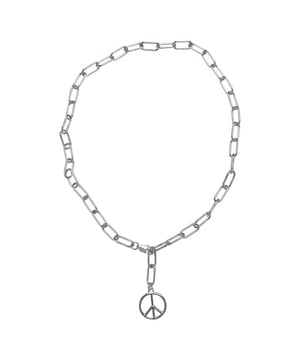 
90% ijzer, 10% zink. Schakelketting. Sluiting: Verstelbaar, karabijnhaak. Ontwerp: Vredessymbool.