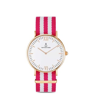 Dit hippe artikel van Kapten & Son vind je nu in de sale op V&D in de Kapten & Son outlet!
 Merk  Kapten en Son      Materiaal  Stainless Steel 316L      Serie  Campina      Horlogekast  40 mm      Dikte  7 mm      Waterdichtheid  5 ATM      Kleur band  Rood en wit      Band  Nylon      Breedte band  18 mm      Glas  Mineral crystal      Beweging  Ronda 762      Voor  Dames      EAN  4251145211073