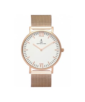 Dit item koop je nu extra voordelig in onze Horloges outlet waar het altijd Kapten & Son sale is. Jouw Kapten & Son artikelen het hele jaar in de uitverkoop!
 Merk  Kapten en Son      Materiaal  Stainless Steel 316L      Serie  Campus      Horlogekast  36 mm      Dikte  7 mm      Waterdichtheid  5 ATM      Kleur band  Rosé goud      Band  Mesh      Breedte band  18 mm      Glas  Mineral crystal      Beweging  Ronda 762      Voor  Dames      EAN  4251145211912