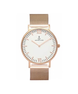 Nu extra voordelig in onze Horloges outlet, dit hippe item uit onze Kapten & Son sale! Laatste maten dus ben er snel bij want op=op!
 Merk  Kapten en Son      Materiaal  Stainless Steel 316L      Serie  Campus      Horlogekast  40 mm      Dikte  7 mm      Waterdichtheid  5 ATM      Kleur band  Rosé goud      Band  Mesh      Breedte band  18 mm      Glas  Mineral crystal      Uurwerk  Quartz      Voor  Dames      EAN  4251145213916