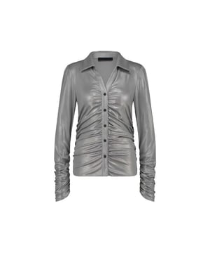 
De Luisa Blouse (SMBF724134) van JANE LUSHKA is een blouse met klassiek kraagje, doorknoopsluiting en lange mouwen. De blouze heeft gesmoqte details aan de binnenzijde van de mouwen, aan de zijkant en bij de knoopsluiting. Dit model heeft een aangesloten pasvorm, valt op de heup en is uitgevoerd in de kleur Silver. <br /><br />De glimmende stof is gemaakt van Polyesyter en Elastaan