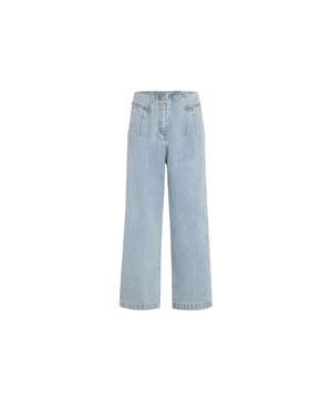 
De Paqua jeans van MORGAN DE TOI is een cropped jeans met wijde pijpen. De jeans heeft een hoge taille met elastiek aan de achterzijde, rits- en knoopsluiting en heeft 2 iteliaanse zakken aan de voorzijde en 2 opgestikte zakken aan de achterzijde. De zakken van deze broek zijn afgewerkt met studdetails. Dit model is uitgevoerd in de kleur Light Blue. <br /><br />De stof is gemaakt van Cotton en Polyester.