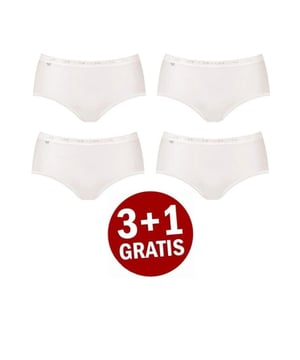 
Witte Dames Basic+ Midi slip uit de basic collectie van Sloggi in een 4-pack verpakking. Absoluut onmisbaar,tijdloos met een perfecte pasvorm en uiterst comfortabel dankzij de bi-elastische katoen. Duurzame en hoogwaardige katoen met corespun techniek. Bestel deze 4 stuks verpakking dan heeft er 1 gratis. Deze midi is gemaakt van 95% katoen en 5% elastaan.