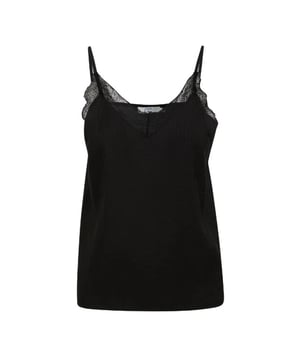 
Een essentiele basic in jouw garderobe, deze zwarte spaghettitop Luna met kant. De zwarte top met V-hals heeft vertelbare bandjes, kanten details bij de hals, een subtiel werkje en een rechte onderzoom. 
Materiaal: 80% viscose, 20% polyamide