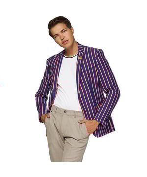 
Jouw favoriete sportteam en Amerika aanmoedigen is nÃ³g leuker als je het in stijl doet. De Cheer Stripe blazer is geÃ¯nspireerd op de elegante kledingstijl van buitenlandse paardenraces en heeft een klassieke streep met een moderne twist en een afneembare pin. Het OppoSuits Deluxe jasje is gemaakt van een dubbelgebreide jersey met een beetje stretch, waardoor jij zowel stijlvol als comfortabel kunt juichen.