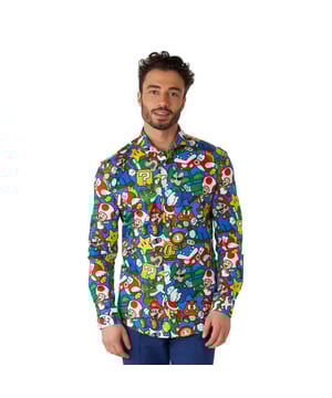 
Als je je ooit hebt afgevraagd hoe de mode in het Paddenstoelenrijk eruitziet, kun je dat met dit shirt vast zien. Geef je garderobe een boost met dit Super Marioª pak. Bekleed met een all-over print met alle iconische personages uit de Nintendo franchise, win je zeker het outfit spel.