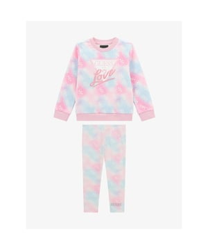 
Mooie Guess kids meisje 2-delige set. Set bestaat uit een sweater met all over print en een bijpassende legging. Heerlijk comfy en fashionable.