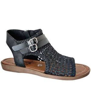 
Dames sandaal van Blowfish. Semi gesloten sandaal met rits. Materiaal: Vegan. Voering: vegan. Kleur: zwart. Zool: rubber. Hakhoogte: ca 2 cm.