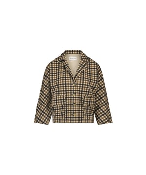 
De Blazer Luciana Technical Jersey UBC1221787 van JANE LUSHKA is een korte blazer met reverskraag, klepzakken aan de voorzijde en een knoopsluiting. Dit model is uitgevoerd in een checkprint in de kleur Taupe.