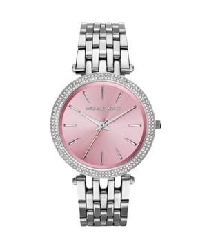 The Michael Kors MK3352 Darci offers timeless appeal with its silver-tone stainless steel case and bracelet accented by crystal detailing. Its clean dial keeps the look sophisticated while quartz movement guarantees accuracy. Slim and feminine, it’s perfect for adding a touch of shine to everyday looks. Stylish yet versatile, it’s a classic Kors design.