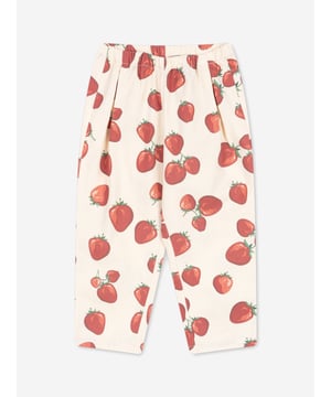 These girls trousers by Konges Slojd are woven from beautiful high quality organic cotton. They feature an allover print of strawberries via a relaxed fit with an elasticated waist and discreet stitching.

100% Organic Cotton