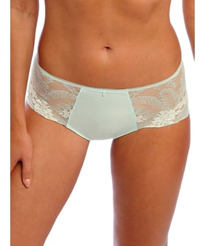 Wacoal Most Divine Short. Mid rise short style brief with cotton lining, scalloped lace back, soft microfibre  and sheer floral lace and mesh accents. The product is hand wash only.
