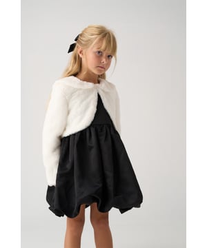 Delight in soft layers and playful details with this beautiful set from Luna Moon. The bubble hem satin dress features a triple-layer tulle underskirt for added volume, paired with a plush faux fur bolero for cosy warmth. Finished with a coordinating bow hair clip, it’s a charming outfit for special occasions and dress-up days.
