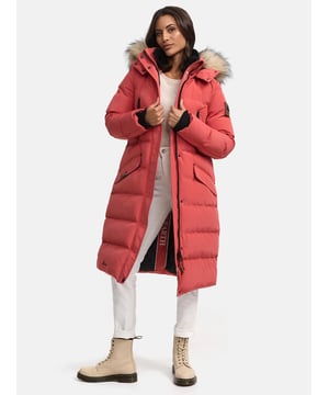 El abrigo de invierno Schneesternchen de Marikoo ofrece calidez y estilo para los días fríos. Su tejido exterior resistente al viento y al agua, junto con un cálido acolchado, garantizan comodidad. Incluye un cuello de pelo sintético desmontable, capucha extraíble, bolsillos forrados con polar, bolsillos en el pecho con cremallera impermeable y varios compartimentos interiores. Con corte extra largo y favorecedor, disponible en 19 colores – un imprescindible para el invierno.