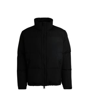 Mens HUGO Biron2441 Water-repellent down jacket with stacked logo in blackA water-repellent jacket with certified duck down and feather filling by HUGO. This straight-fit piece is trimmed with a stacked logo.- Regular fit- Stand collar- Fastening top: Zip closure- Pockets top: Zip pockets- Inside zip pockets- Adjustable cuffs- Fully lined- Standard length- Main material: 100% Polyamide.  Lining: 100% Polyamide.  Filling: 80% Duck down  20% Duck feather.  Machine washable.- Ref: 50522226-001