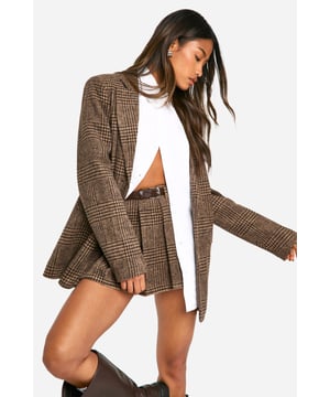 Premium Wool Look Check Oversized Blazer