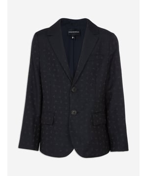 Emporio Armani's sophisticated construction and minimalist style is embodied in this boys blue navy blazer. It has a jacquard fabric woven in a lightweight viscose blend with a hint of wool, and eagle logo pattern

Impeccable Tailoring
Notch Lapel
Three Front Pockets
Double Vents On the Back
Fully Lined
Fastens With Branded, Single-Breasted Buttons