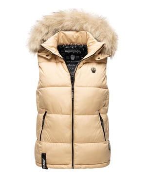 De Eisflöckchen bodywarmer van Marikoo biedt warmte, stijl en functionaliteit. Het zachte materiaal en de warme voering maken hem geschikt voor lente, herfst en winter. Uitgerust met een afneembare capuchon met grote imitatiebontkraag, fleecegevoerde zakken, een binnenzak met rits en een extra netvak. De hoge kraag beschermt tegen wind, terwijl de licht getailleerde pasvorm en logodetails zorgen voor een modieuze look. Een veelzijdige must-have voor elk seizoen.
