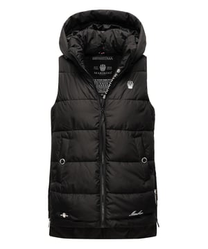 El chaleco acolchado Zarinaa de Marikoo combina estilo y funcionalidad. Con tejido suave, acolchado ligero y colores vivos, es ideal para primavera y otoño. Incluye capucha desmontable con cordón, cuello alto protector, cremalleras laterales largas para mayor libertad de movimiento y varios bolsillos interiores y exteriores. Con corte entallado, detalles de logotipo y dobladillo trasero más largo, es una prenda práctica y elegante para cualquier ocasión.