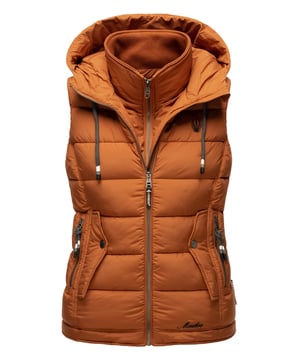 El chaleco acolchado Taisaa de Marikoo destaca por su diseño moderno y detalles prácticos. Confeccionado en tejido suave, con acolchado ligero y forro interior polar completo, es ideal para primavera y otoño. Incluye capucha con cordón, cuello doble, varios bolsillos interiores y exteriores y cremalleras resistentes. Un detalle especial para amantes de los animales: un bolsillo integrado para snacks en el interior. Con corte entallado y acabados de calidad, es funcional y elegante a la vez.
