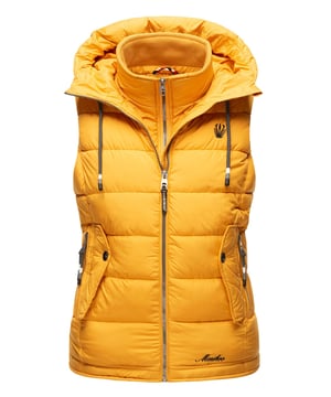 Die Taisaa Steppweste von Marikoo überzeugt mit modischem Design, liebevollen Details und praktischen Extras. Das weiche Obermaterial und die leichte Fütterung machen sie zum idealen Begleiter in Frühjahr und Herbst. Eine Kapuze mit Kordelzug, Doppelkragen und fleecegefüttertes Innenfutter sorgen für Wärme und Komfort. Besonders für Tierliebhaber: ein integrierter Leckerli-Beutel in der Tasche. Mit mehreren Innen- und Außentaschen, robusten Reißverschlüssen und tailliertem Schnitt ist diese Weste funktional und stylisch zugleich.