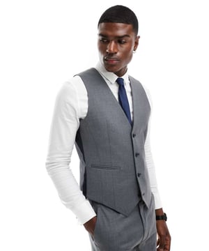 Suits by ASOS DESIGN Do the smart thing V-neck Button placket Contrast back with an adjustable cinch Slim fitSold By: Asos